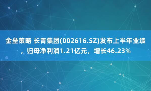 金垒策略 长青集团(002616.SZ)发布上半年业绩，归母净利润1.21亿元，增长46.23%